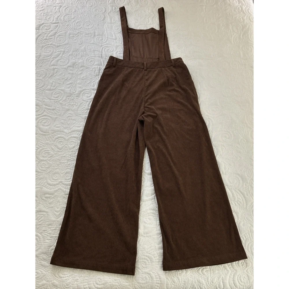 Commense Brown Jumpsuit Overalls Ribbed Corduroy Wide Legs Women's XL - Picture 9 of 11